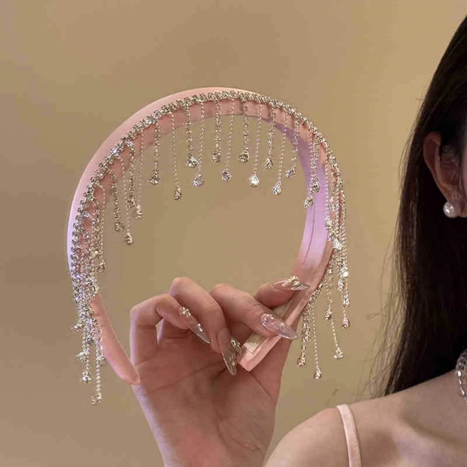 LIZAKOSHT  -  1PC Diamond Tassel Flocking Hair Bands for Women Delicate Fashion Hair Accessories Premium Sense Simple Versatile Hair Accessori