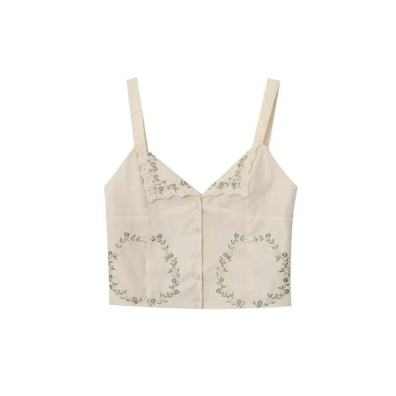 LIZAKOSHT  -  Sexy Fashionable KAOPU ZA Summer New Women's Embroidered Silk Camisole Top Strapless Backless Polyester Fabric Ladylike