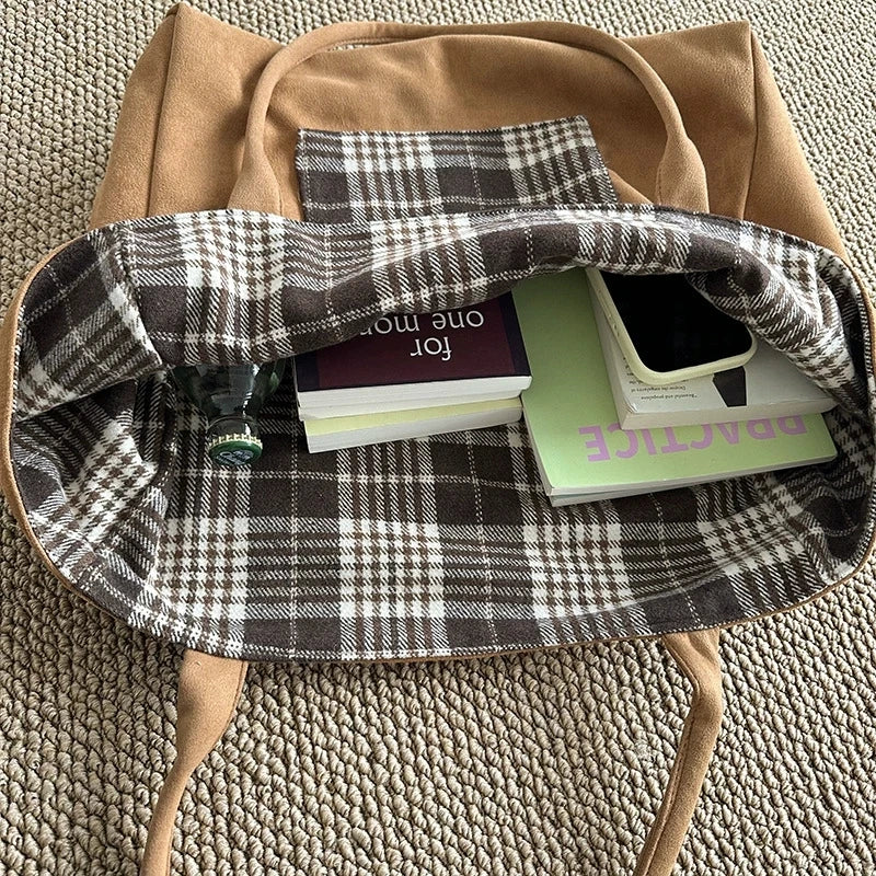 LIZAKOSHT  -  Autumn and Winter Woolen Plaid Shoulder Bag Double Sided Use Handbag Large Capacity Tote Bags For Women