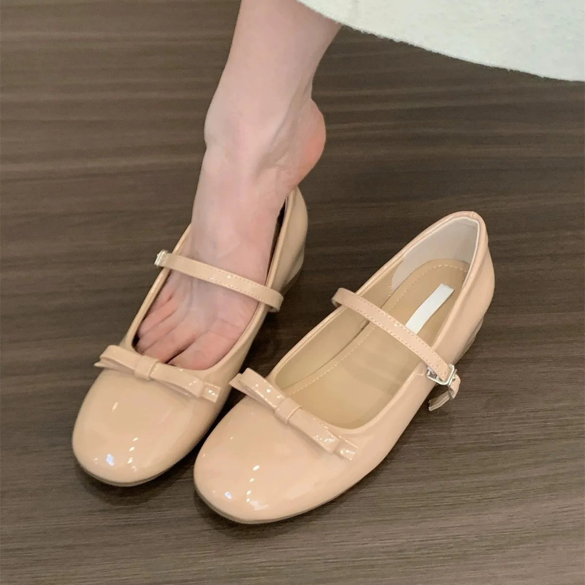 LIZAKOSHT  -  women bouble bowtie flats japanned leather ballerina shoes height increasing bowknot ankle strap loafers women slip on wedges