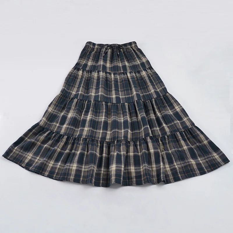 LIZAKOSHT  -  Y2K Retro Cake Skirt College Style Striped Patchwork Long Sweet Spicy Women Fashion A Line Version Skirt