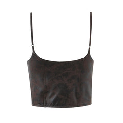 LIZAKOSHT  -  Sexy Brown Patchwork Wood ears Bra Corset Camis Women Cross Lacing up Bandage Bow Front Crop Top Camisoles Bra Tank Vest