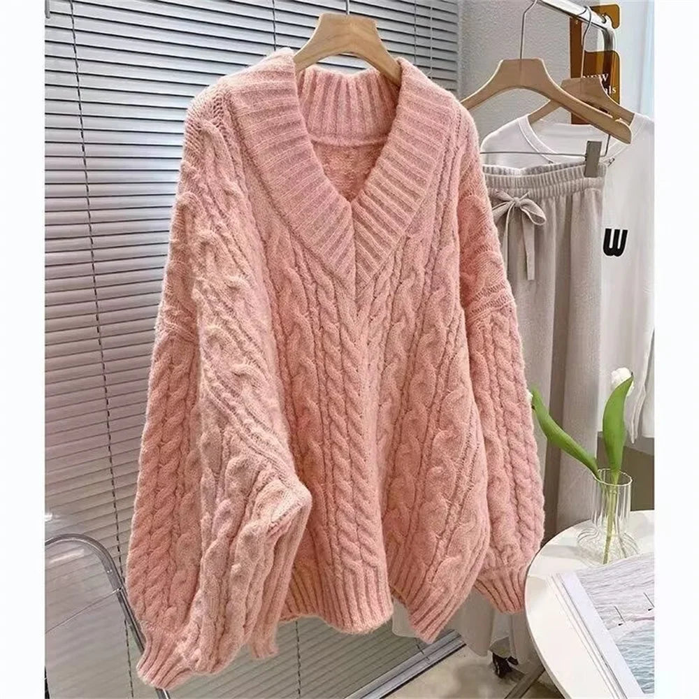  LIZAKOSHT  -  Korean Style V Neck Pullovers Sweater Women Spring Autumn Winter Ladies Knitted Elegant Party Pullover Long Sleeve Clothing Top