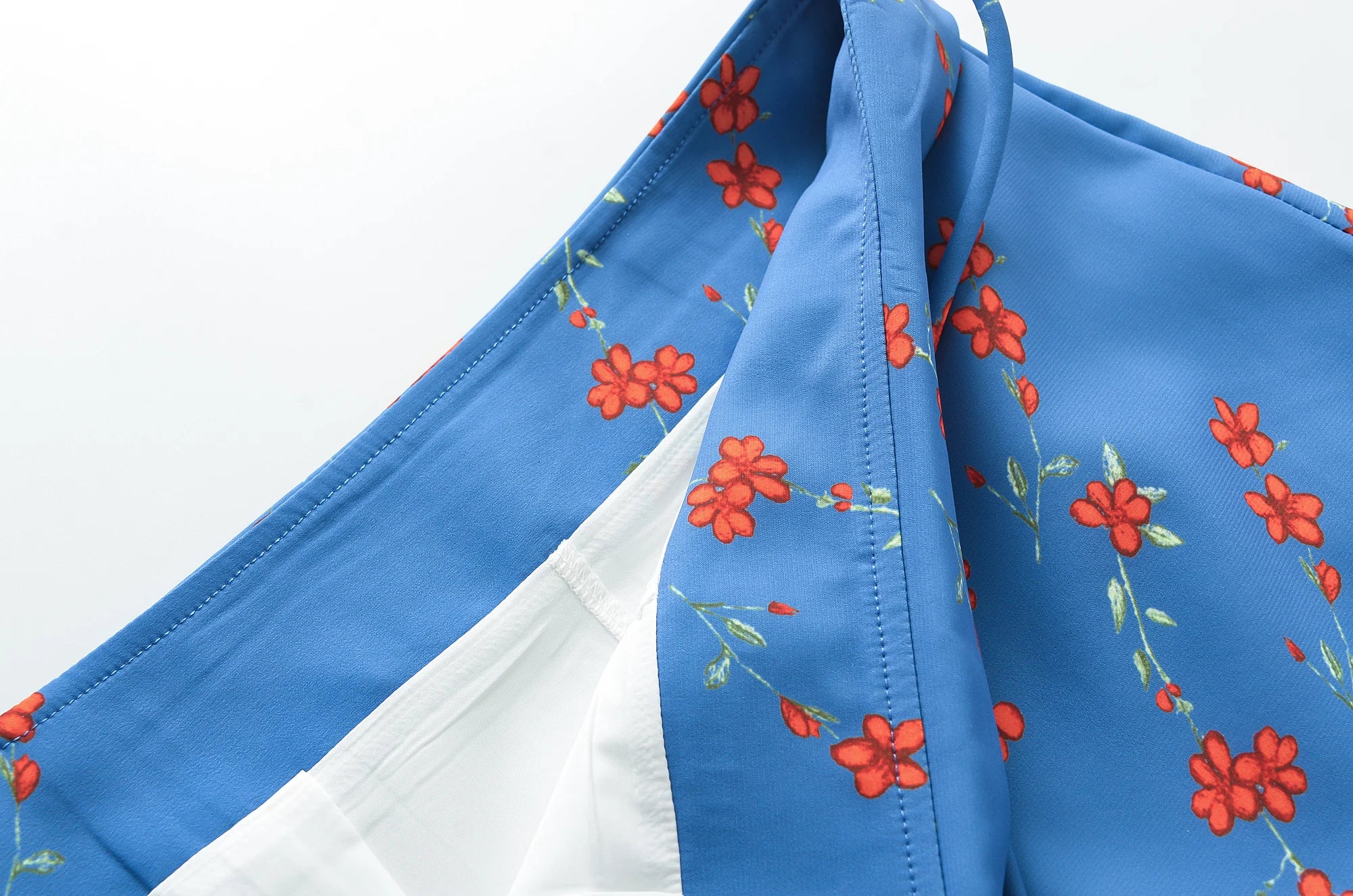 LIZAKOSHT  -  Summer Girl Bandage Lacing Up Sashes Ruched Waist Blue Floral Print Mini Skirts Fashion Women Zip up Waist A-lined Short Skirts