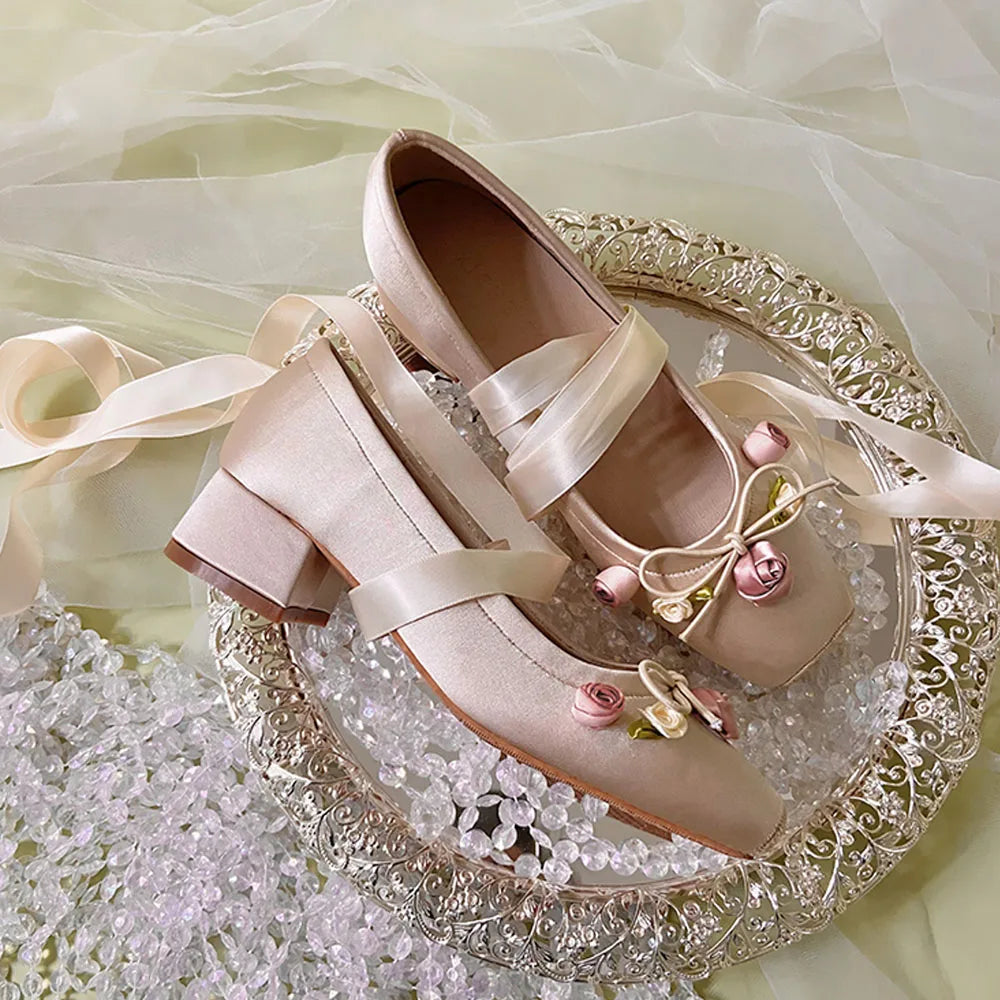LIZAKOSHT  -  Summer Cute Square Toe Ballet Flats Shoes Women with Riband Sweet Satin Slip On Comfortable sole Office Lady Daily Shoes