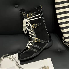 LIZAKOSHT  -  Latest Retro Knight Short Boots Women's Thick Soled  Autumn and Winter Lace-up Western Boots Niche Low Heels Women Boots