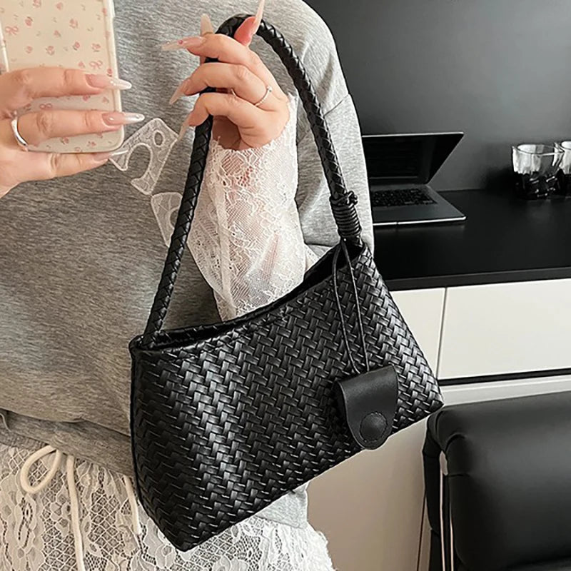 LIZAKOSHT  -  Women'S Woven Pattern Shoulder Bag Autumn And Winter Casual Wear Hand-Held Handle Bag Fashion Retro Armpit Bag With Coin Purse
