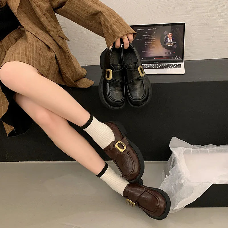 LIZAKOSHT  -  Summer Shoes Ladies British Style Clogs Platform Women's Heels Female Footwear Autumn Loafers With Fur Oxfords Preppy New C