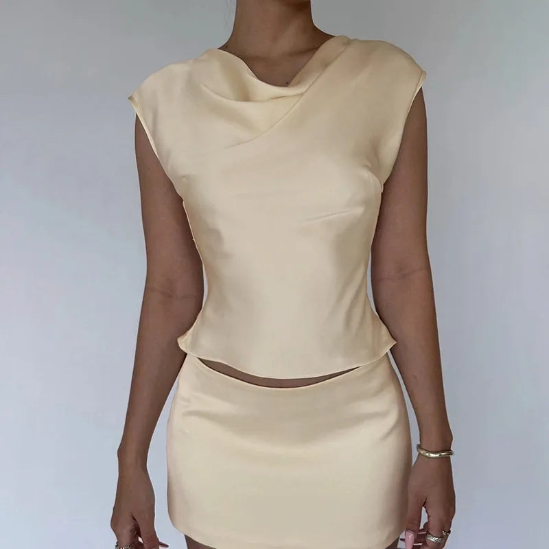 LIZAKOSHT  -  Spring Summer New Women's Fashion Temperament Waist Top Short Versatile Half Skirt Set
