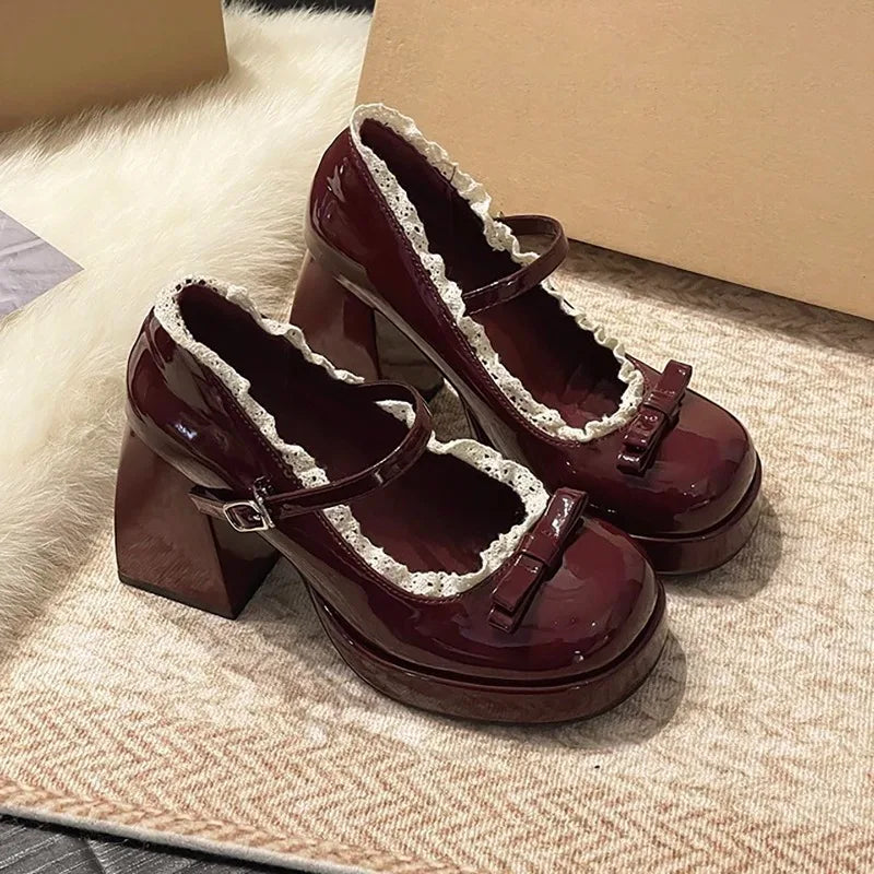 LIZAKOSHT  -  Designer Platform High Heel Women's Mary Jane Shoes Fashion Butterfly-knot Lace Shoes New Spring Autumn Wedding Party Shoes