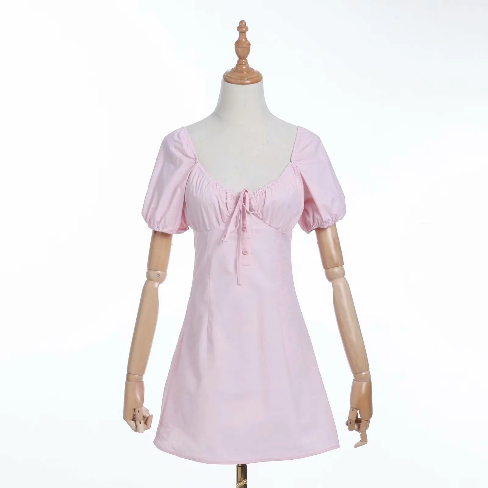 LIZAKOSHT  -  Summer dress women mini dress sexy casual korean dresses elegant  party dresses casual ruched puff sleeve dress pink