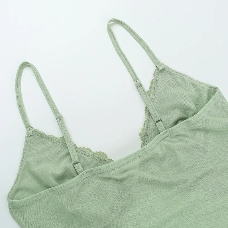 LIZAKOSHT  -  Sexy V-Neck Lace Cami Women's Ruffle Trim Crop Top Y2K Stretchy Sleeveless Shirt for Summer Cutout Cami Crop Tops