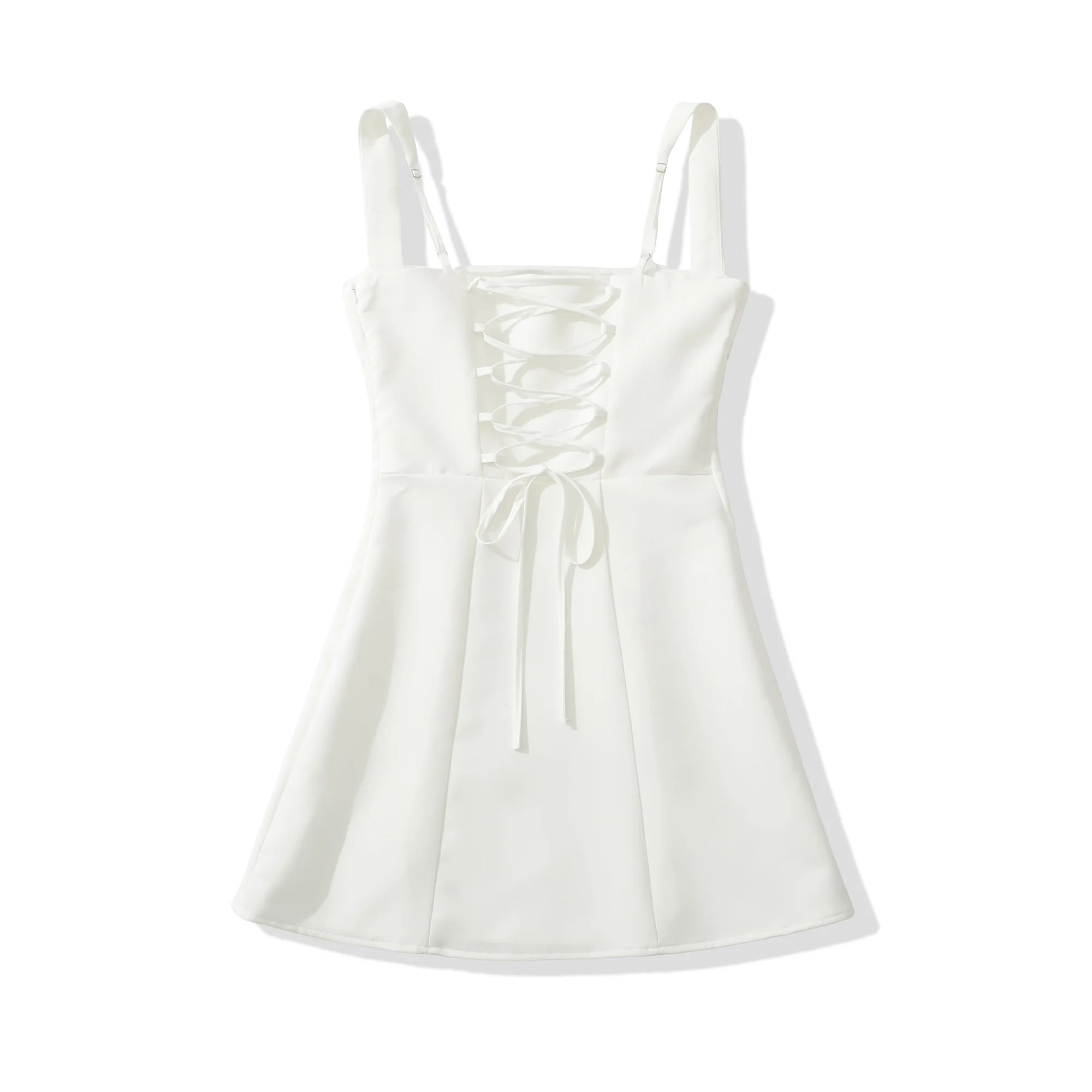 LIZAKOSHT  -  Sexy Low Chest Slash Chest Corset style Sling Dress Women Cross Lacing up Back A-lined Mini Dresses Party Skater Short Sun Robe