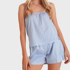 LIZAKOSHT  -  Women Lounge Strapless 2 Piece Set Off Shoulder Backless Crop Tops Bandeau + Shorts Pants Summer Vacation Loose Fit Outfits