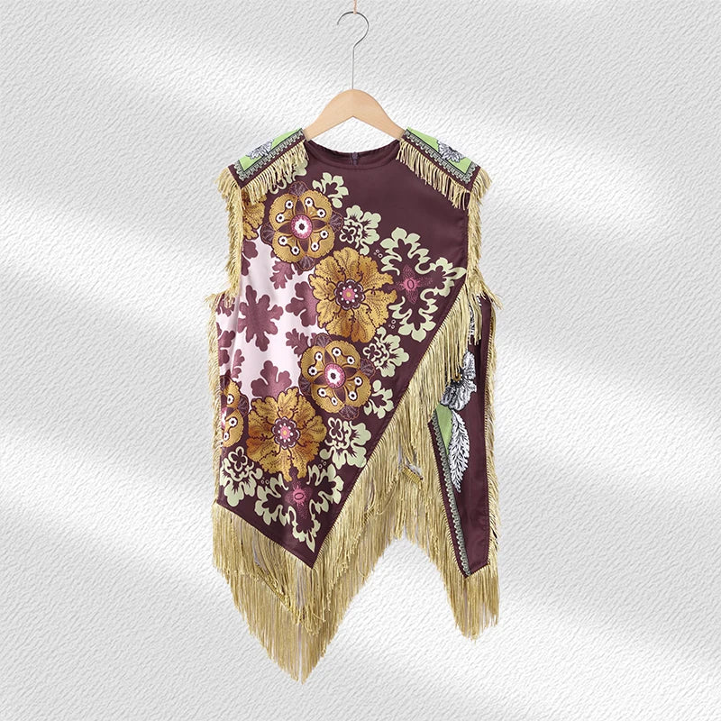 LIZAKOSHT  -  Vintage Tassel Printed Irregular Tops Women Sleeveless Round Neck Patchwork Tops Lady New Casual Daily Fashion Summer Clothes