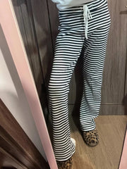LIZAKOSHT  -  Casual Women Fashion Black Striped Drawstring Wide Leg Trousers Summer Vintage High Waist Female Chic Bottoms