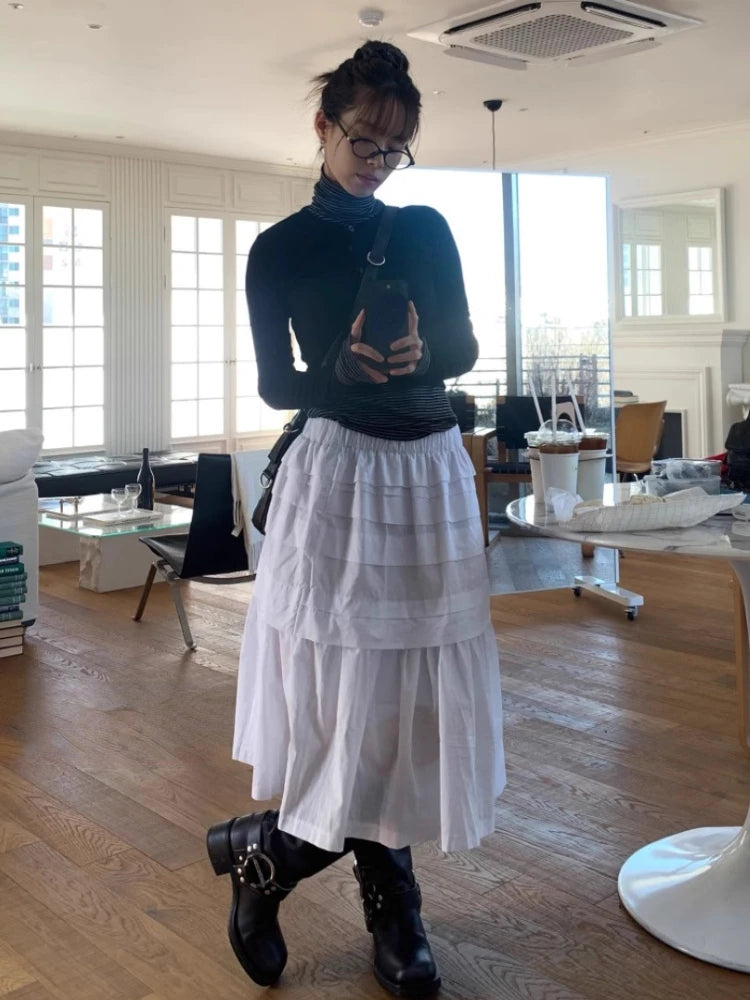 LIZAKOSHT  -  Y2k Aesthetic White Simple Pleated Skirts Women Vintage Summer Long Skirt Harajuku Streetwear Gothic Faldas Largas Mujer 2024