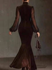 LIZAKOSHT  -  Spring Autumn Velvet Dress Women Long Sleeve Turtleneck Solid Sexy Elegant Evening Party Skinny Stretch Bodycon Dresses