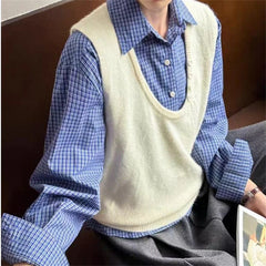 LIZAKOSHT  -  Autumn Winter Casual Sleeveless Gray Knitting Vest Korean Style Elegant Clothing Female Tops Women's Fashion Knitted Vest