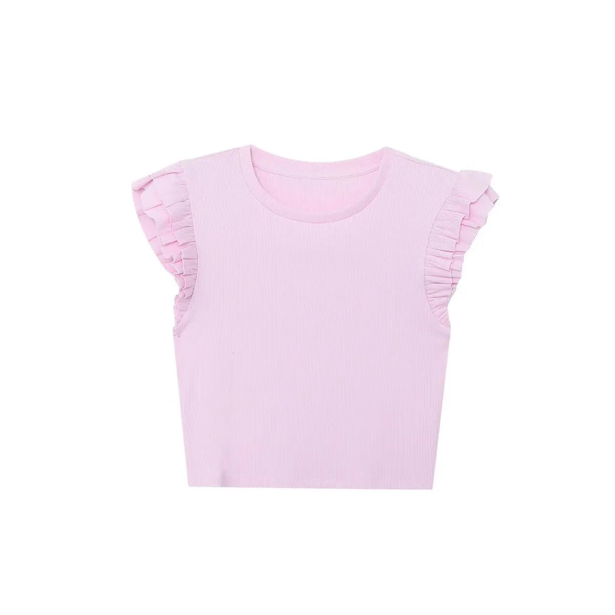LIZAKOSHT  -  Y2K Woman 2025 Shirts Tops Ruffles Sleeve Cropped T-Shirts Summer Knitted Y2K Top Fashion Tight New Ladies Tops And Blouses
