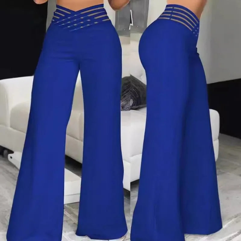 LIZAKOSHT  -  Pants Women's Cutout Cross-over Belted Elegant Commuter Slightly Flared High-waisted Wide-leg New Casual Trendy Niche Versatile