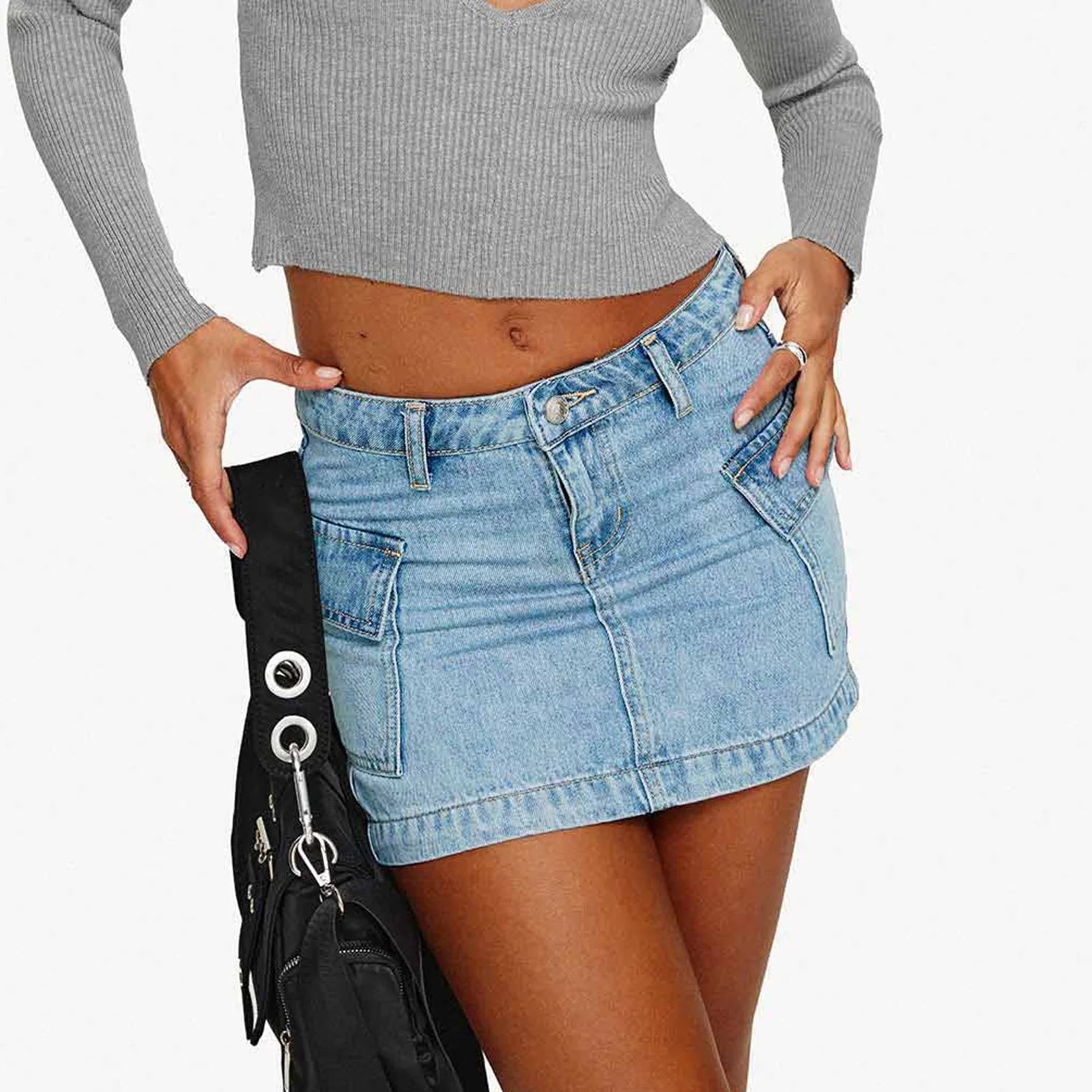 LIZAKOSHT  -  Women's Denim Mini Skirt Solid Color Bodycon Jeans Skirt Preppy Teen Girl Casual Stretchy Denim Skirt Y2k Streetwear