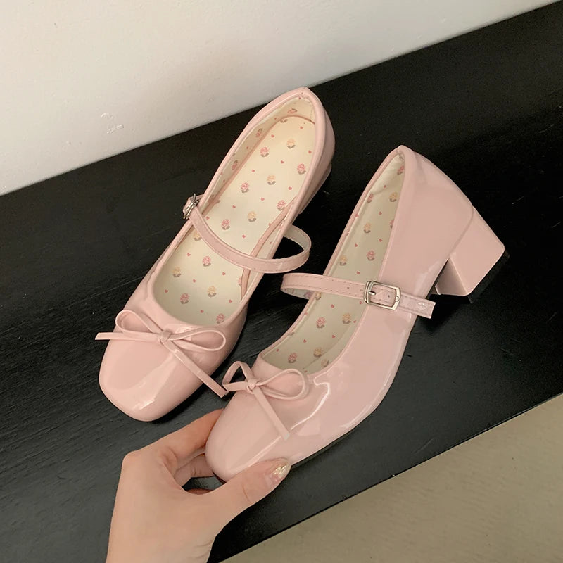 LIZAKOSHT  -  Patent Leather Women Mary Jane Shoes Fashion Shallow Butterfly-knot Shoes Spring Autumn Wedding Party Shoes