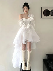 LIZAKOSHT  -  Sexy Off Shoulder Strapless Long Sleeve Dresses 2025 Long Sleeve Loose Dress for Women Y2k Slim Waist White Vestidos De Mujer