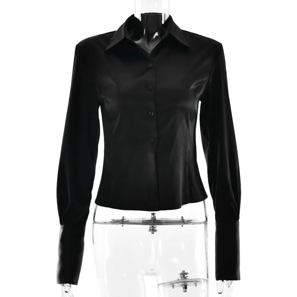 LIZAKOSHT  -  Autumn New Solid Color Buttons Shirt Women Lapel Collar Slim Long Sleeve Top Elegant Office Minimalist Casual Outfit