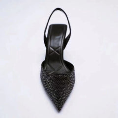 LIZAKOSHT  -  Summer New Brand Women Sandals Fashion Crystal Buckle Slingback High Heels Party Elegant Gold Woman Shoes Sexy Pumps