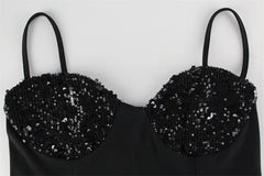 LIZAKOSHT  -  Women's New Fashionable and Elegant Sleeveless Strap with sequins Splicing Waist cinching and slimming Dress