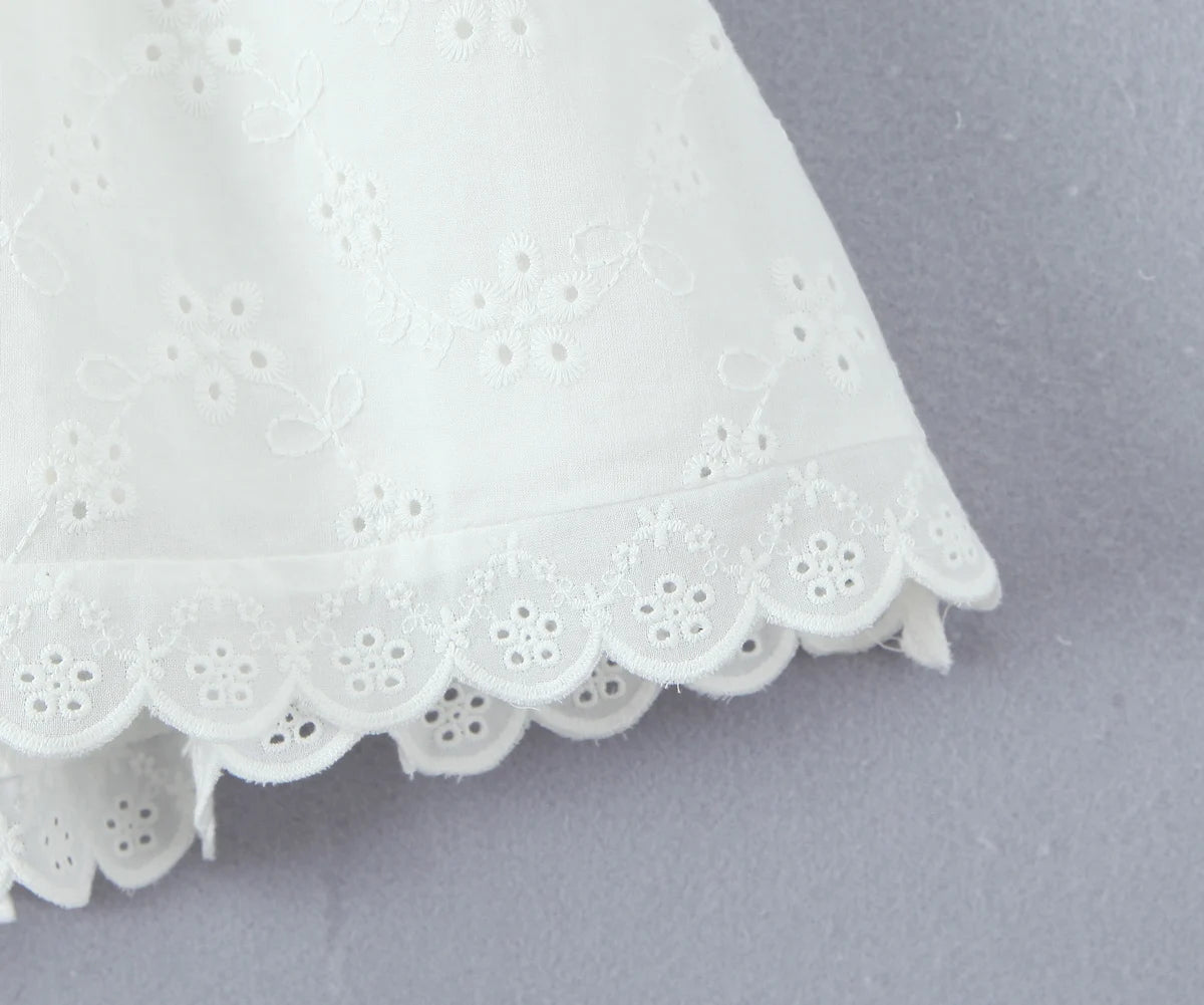 LIZAKOSHT  -  French Style Mini Dresse Hollow Out Women Summer White 100% Cotton V-neck Sexy Party Vocation Casual Ladies Dress Vestidos New