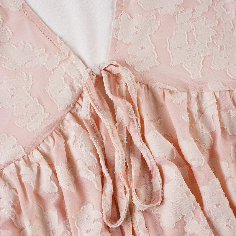 LIZAKOSHT  -  Pink Sweet Cute V-Neck Bow Tie T-Shirt Casual Lace Long-Sleeve Top Autumn Clothing For Women Chic Streetwear Outfits