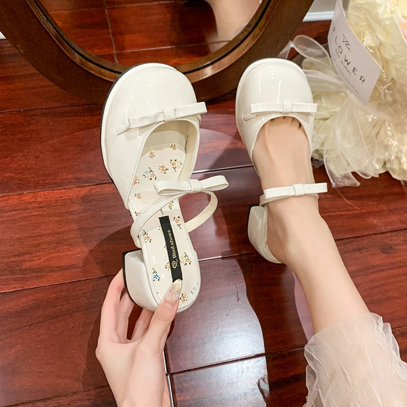 LIZAKOSHT  -  Summer Butterfly-knot Cover Toe Women Slippers Elegant Thick Heel Dress Slides Ladies Concise Slingback Dress Sandals Mule Shoes