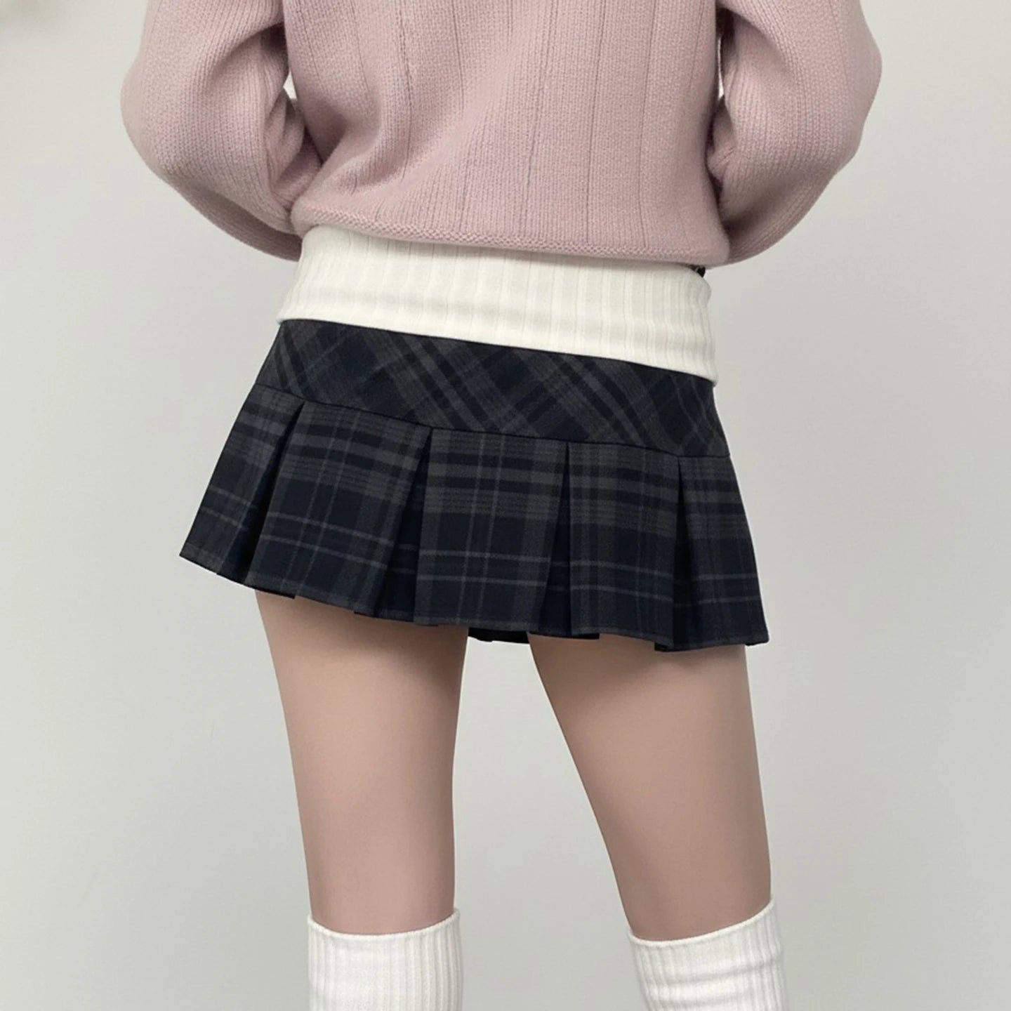 LIZAKOSHT  -  Waistband Contrast-Color Patchwork Plaid Skirt Sweet Casual Women's Low-Waist Mini Skirt Preppy Style Korean Skirts New