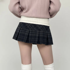 LIZAKOSHT  -  Waistband Contrast-Color Patchwork Plaid Skirt Sweet Casual Women's Low-Waist Mini Skirt Preppy Style Korean Skirts New