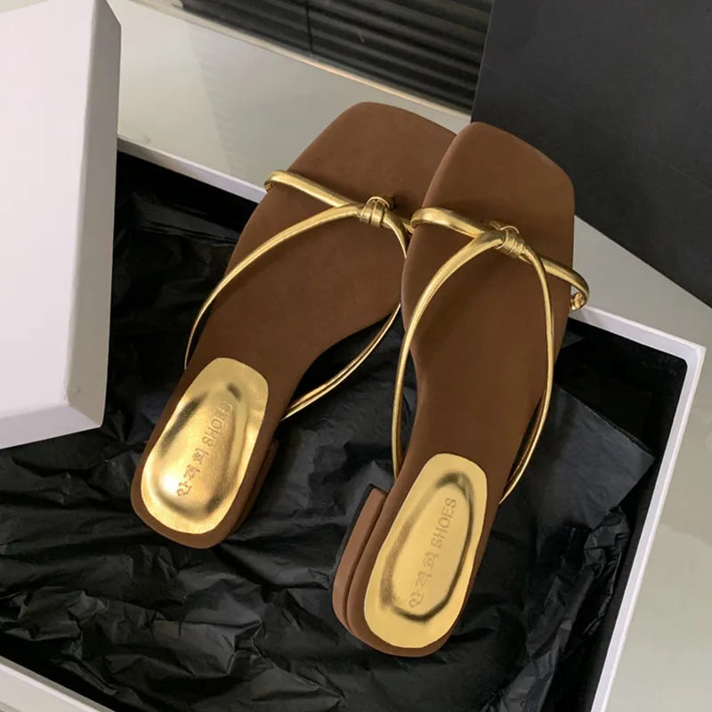LIZAKOSHT  -  New Summer Women Slippers Flat Heel Sandal Female Flip Flops Brand Slipper French Elegant Narrow Band Slide Beach Sandalia Mujer