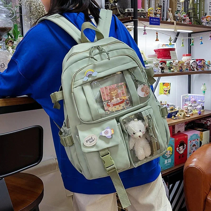 LIZAKOSHT  -  Women Backpacks Waterproof Multi-Pocket Git Nylon School Backpack Student Female Girls Kawaii Laptop Book Pack Mochilas Package
