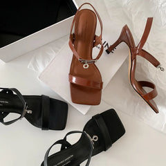 LIZAKOSHT  -  Fashion Sandals Women's New High Quality Genuine Leather Classic Thin Belt High Heel Sandals Modern Summer Open Shoes