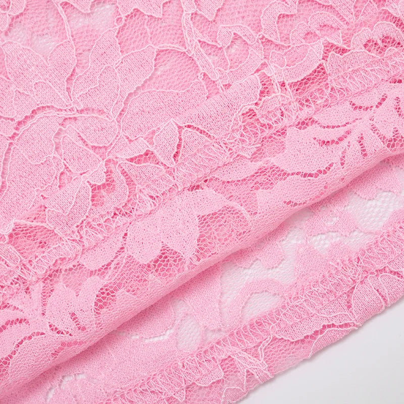 LIZAKOSHT  -  Woman Clothing Y2K Lace Camisoles Streetwear Girls Sexy See-through Corset Top Night Club Outfit Patchwork Pink Crop Top