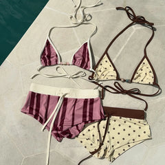 LIZAKOSHT  -  3 Pieces Print Bikini Swimsuit with Cover Up Swimwear Women Bathing Suit Short Pants  Micro Bikini Set Swimming Suits Biquini