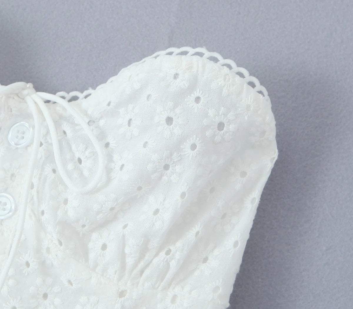 LIZAKOSHT  -  Evening Party Embroideryed Dress Elegant Summer Solid Color White Lace dress Off Shoulder Short Dress Front Tie Back Shirred