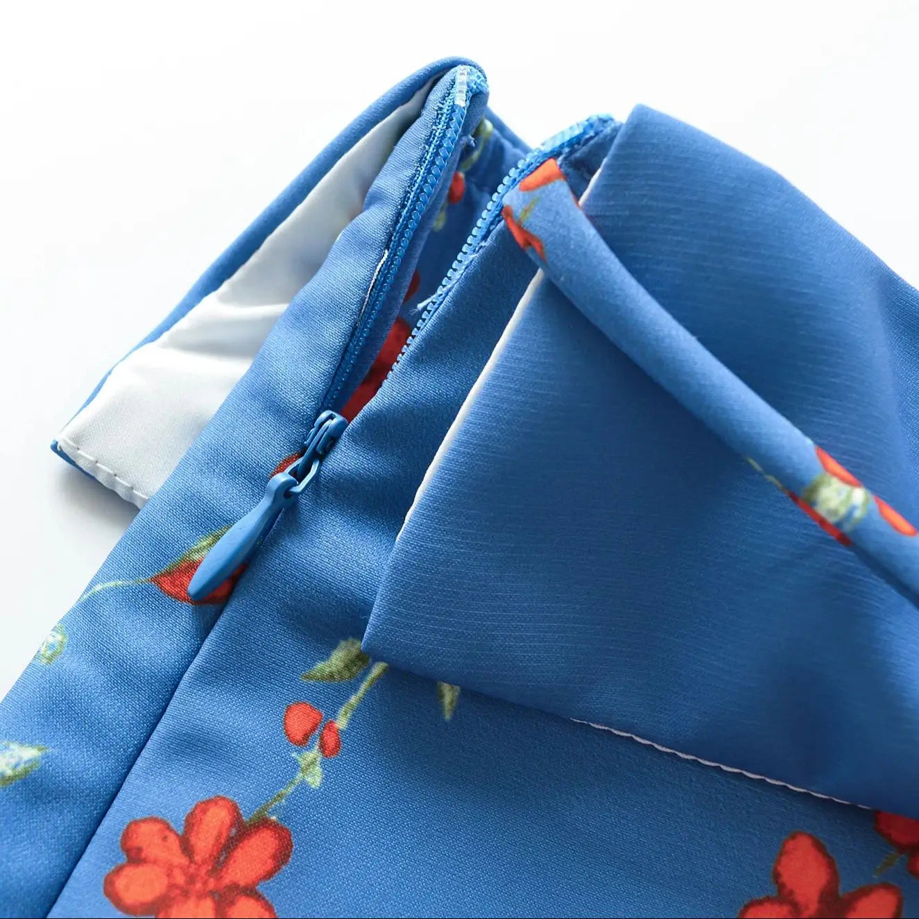 LIZAKOSHT  -  Summer Girl Bandage Lacing Up Sashes Ruched Waist Blue Floral Print Mini Skirts Fashion Women Zip up Waist A-lined Short Skirts