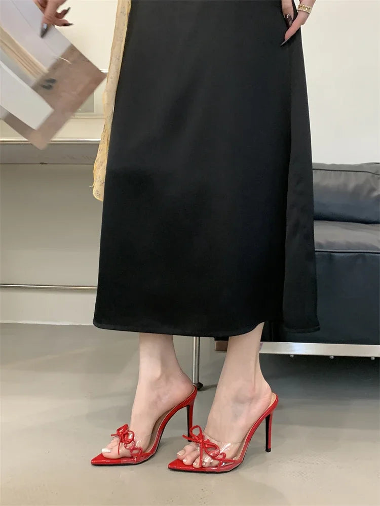 LIZAKOSHT  -  2025 New Summer Street Style PVC Transparent Pointed Toe Women Slipper Sexy Thin Heels Stripper Party Slides Shoes