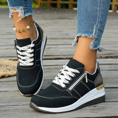 LIZAKOSHT  -  EUR Size 44 Leisure Black Wedges Trainers Sneakers Summer Pink 5.5cm Heels Comfy Walking Casual Shoes Women Daily Wear Footwear