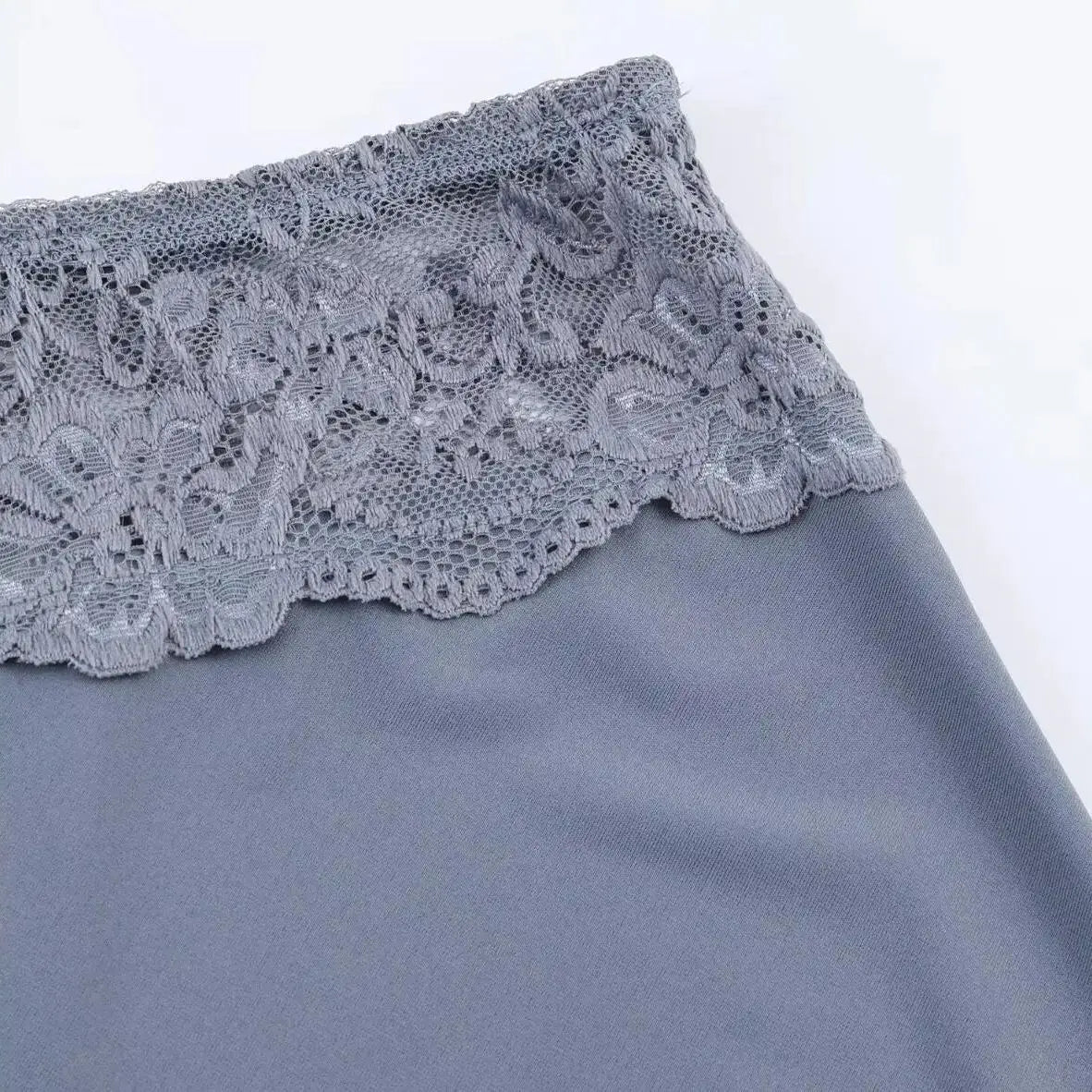 LIZAKOSHT  -  3 colors Retro Spliced Lace Low Waist Knitted Midi Long Skirt Spring Summer Women A-lined Skirts Femme Grayblue Black Brown