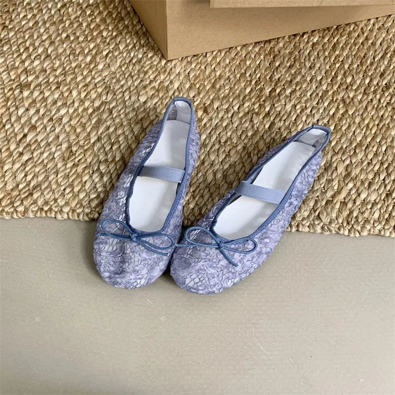 LIZAKOSHT  -  Summer Mesh Lace Women Flat Shoes Fashion Round Toe Ladies Elegant Street Style Ballerina Shoes Comfort Soft Single Shoes
