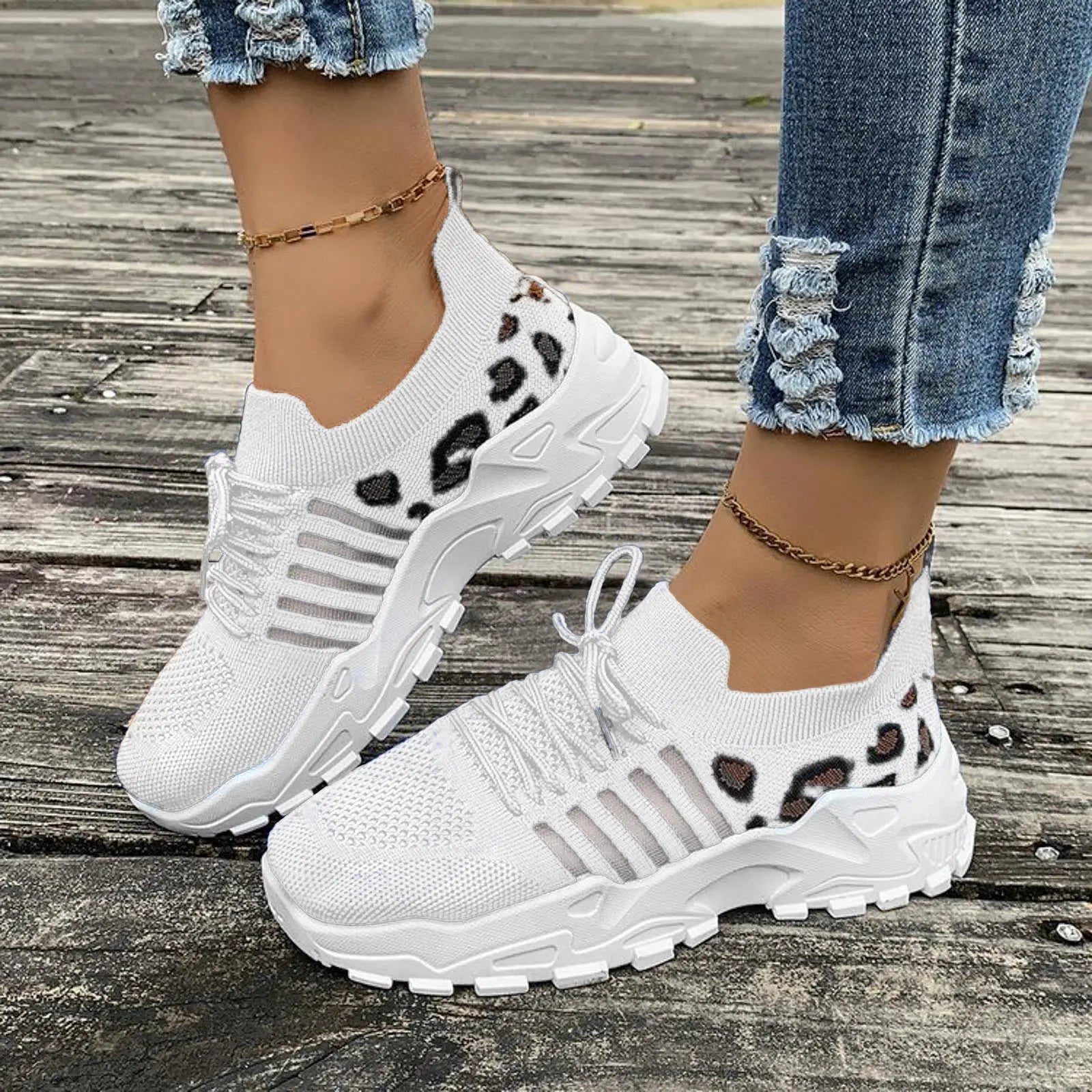 LIZAKOSHT  -  Women Casual Shoes Breathable Walking Mesh Flat Shoes Platform Sneakers Women Vulcanized Shoes Leopard Female Footwear Summer