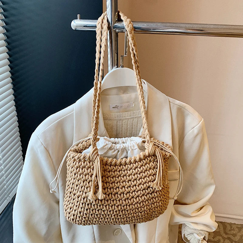 LIZAKOSHT  -  Casual Knitted Large Capaci oulder Bag for Women Summer Versatile St Weaving Beach Coast Bag Modern Neutral Sle Poly