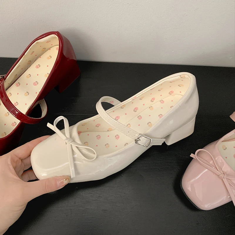 LIZAKOSHT  -  Patent Leather Women Mary Jane Shoes Fashion Shallow Butterfly-knot Shoes Spring Autumn Wedding Party Shoes